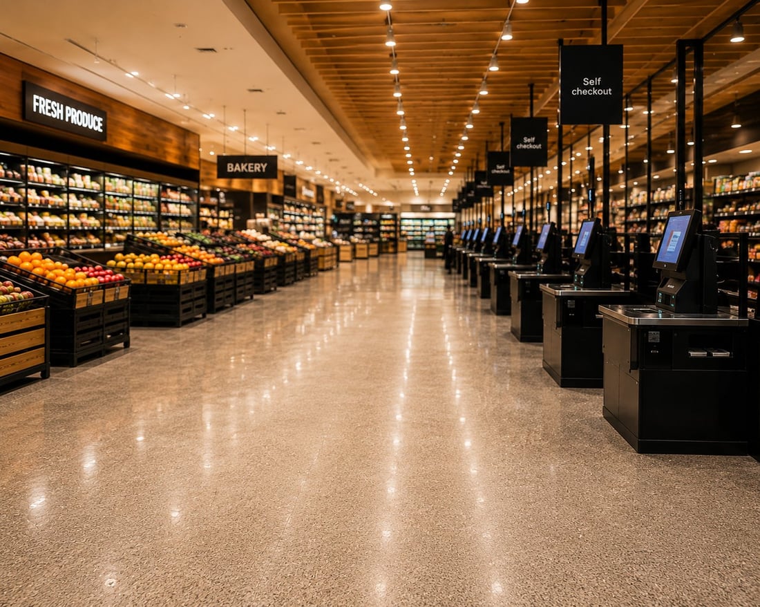Self-checkout lanes in a supermarket environment