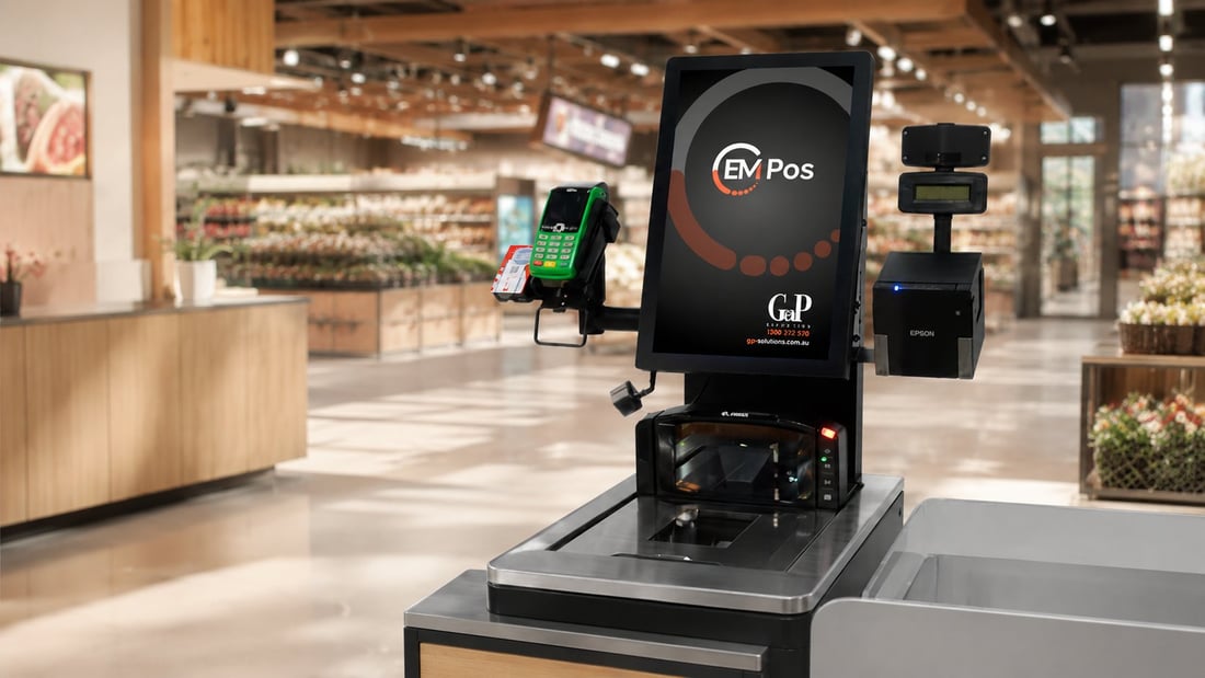 EM SCO-F unit close-up showing EM POS integration