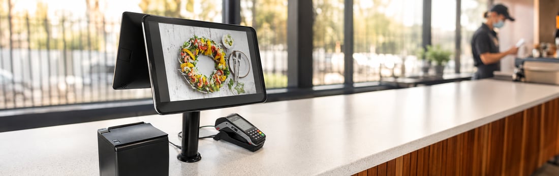 EM POS seafood point of sale system at a fishmonger counter