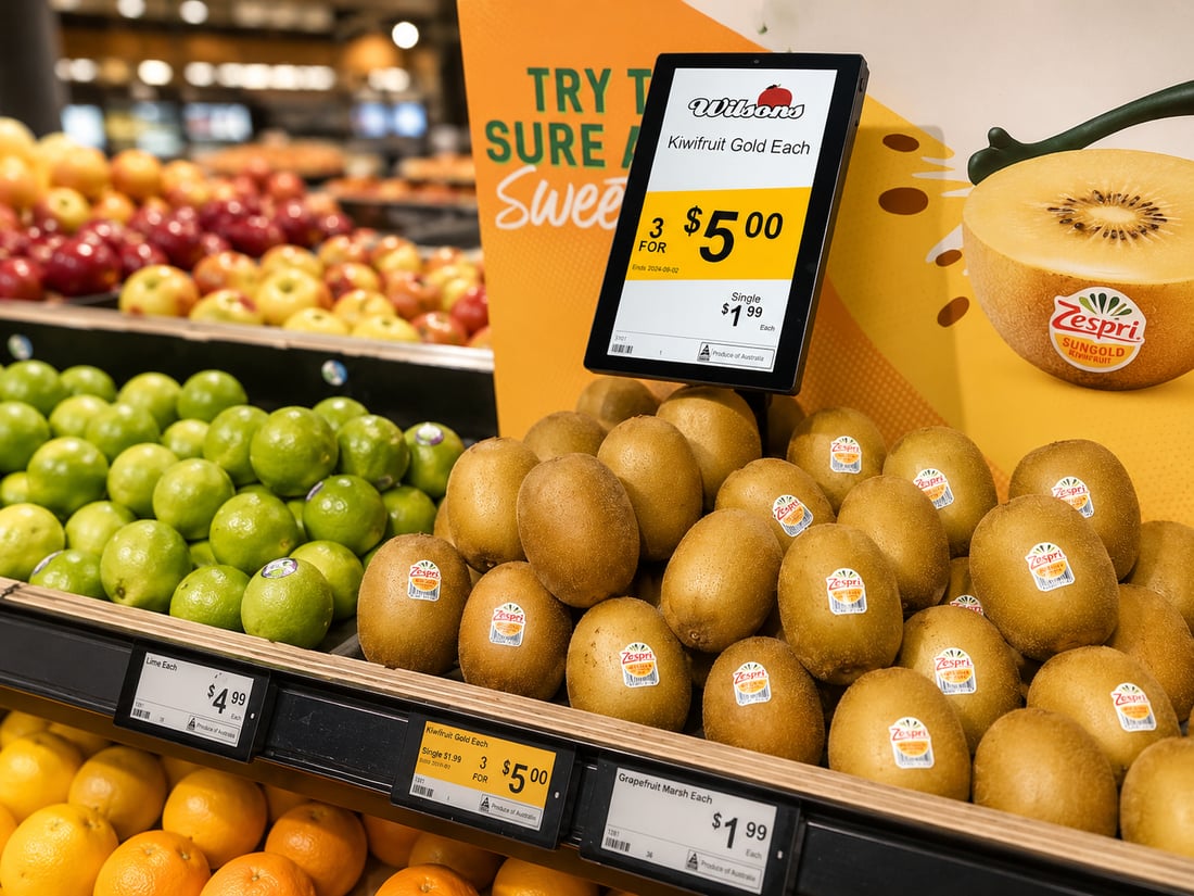 Fresh produce display with EM Cloud markdown and waste control