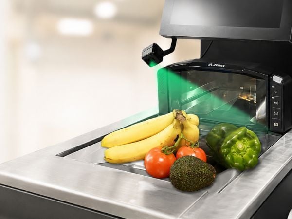 Fresh produce on an EM POS self-checkout scanner using AI product recognition