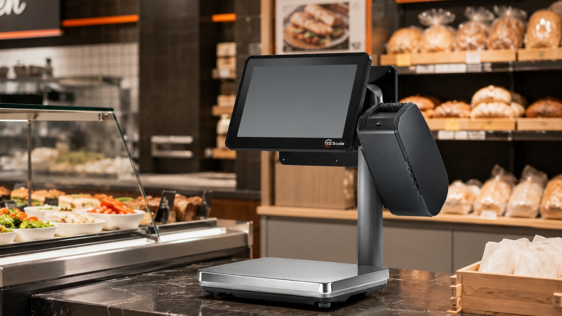 Bizerba Q1 scale and EM POS running in a bakery